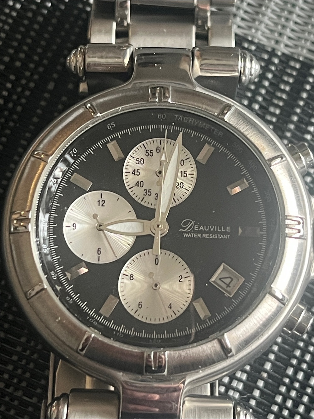 Deauville Stainless Steel Chronograph Watch - Black Dial